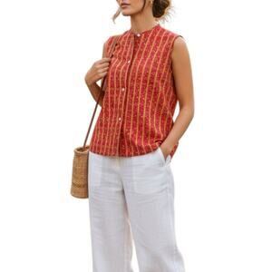 Vintage 80s 90s Dopamine Floral Stripe Button Down Top Medium